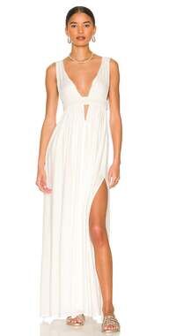 Indah Dress Large Anjeli Empire Maxi White Flowy Beach Boho Chic Resort Luxury
